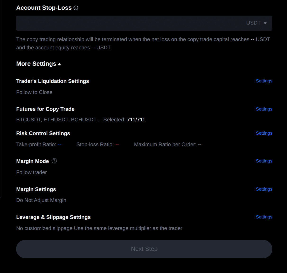 mexc copy trade settings