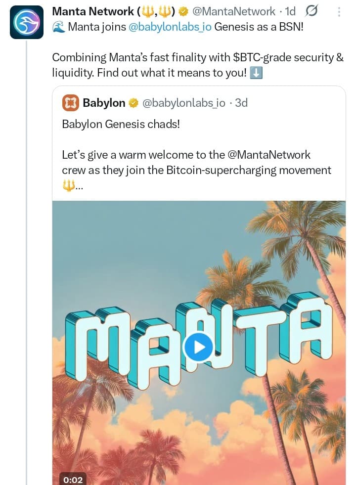 Manta Network tweet