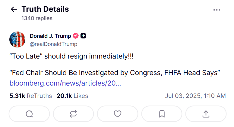 As Trump Calls On Jerome Powell To “Resign Immediately,”