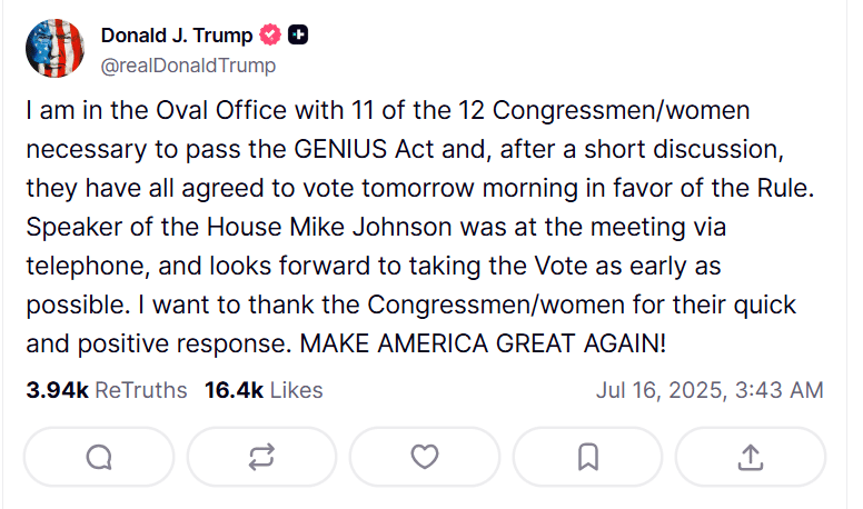 Trump wrote in his Truth Social post