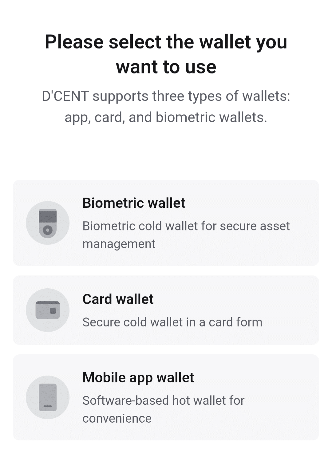 dcent select wallet type