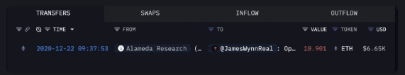 James Wynn's wallet receiving ETH