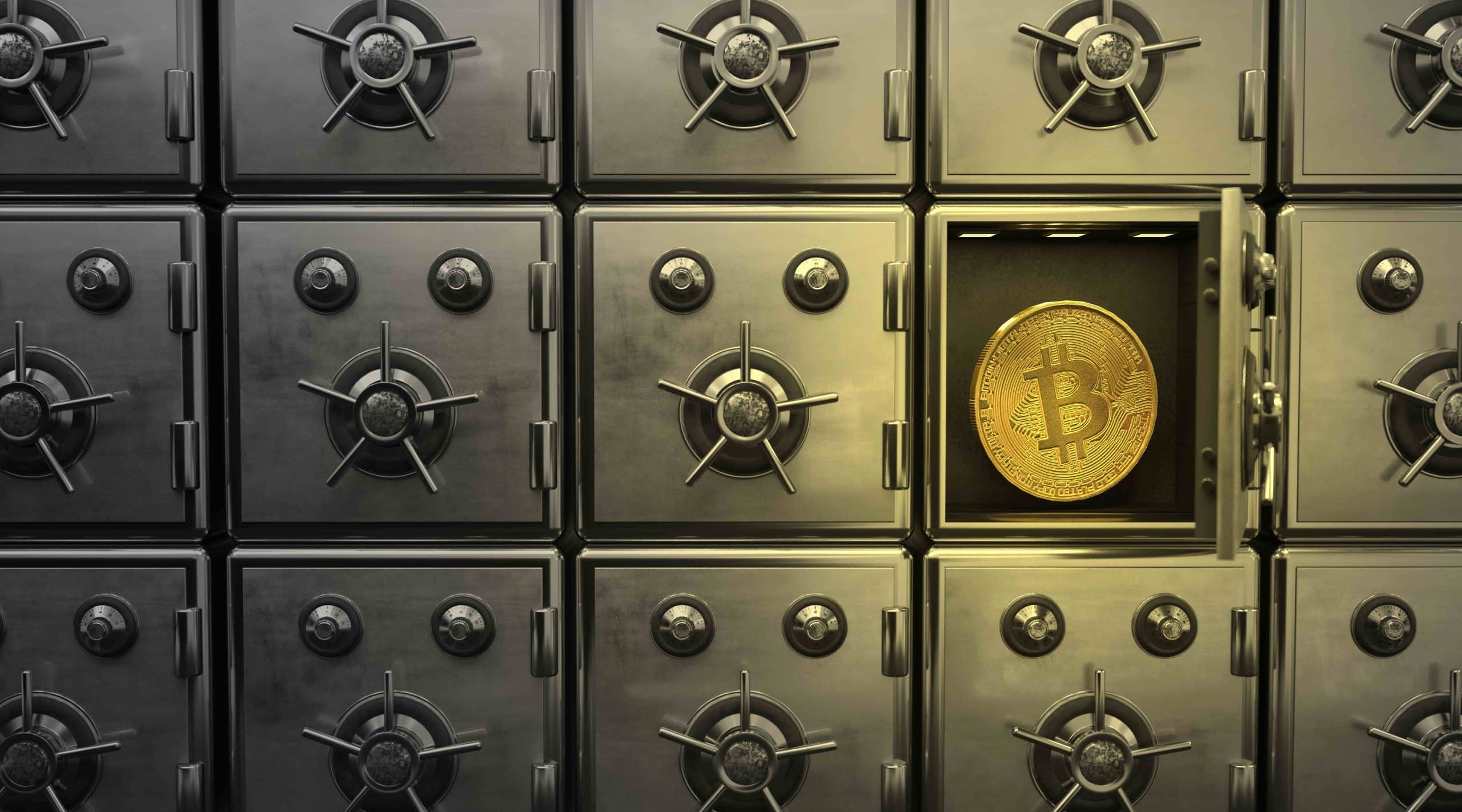 Bitcoin coin in a vault