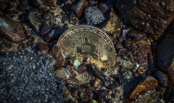 How much Bitcoin has been lost forever? Image shows partially buried Bitcoin under rocks