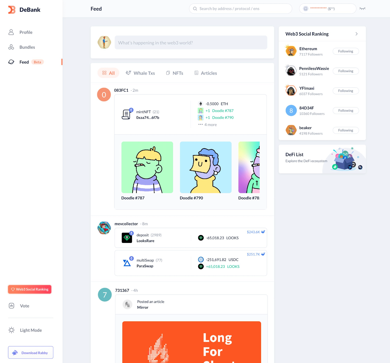 DeBank homepage