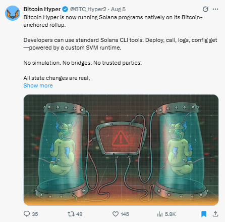 Bitcoin hyper tweet
