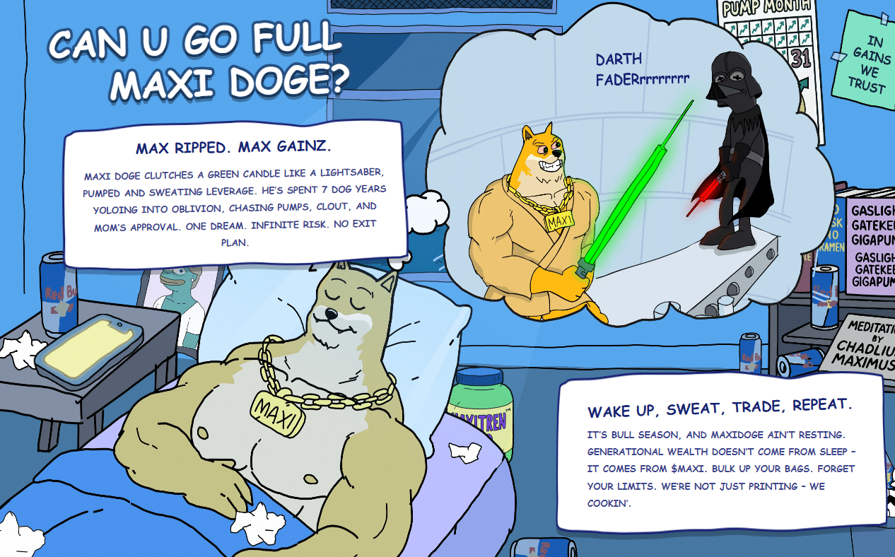 homepage of one of the best dog meme coins, Maxi Doge