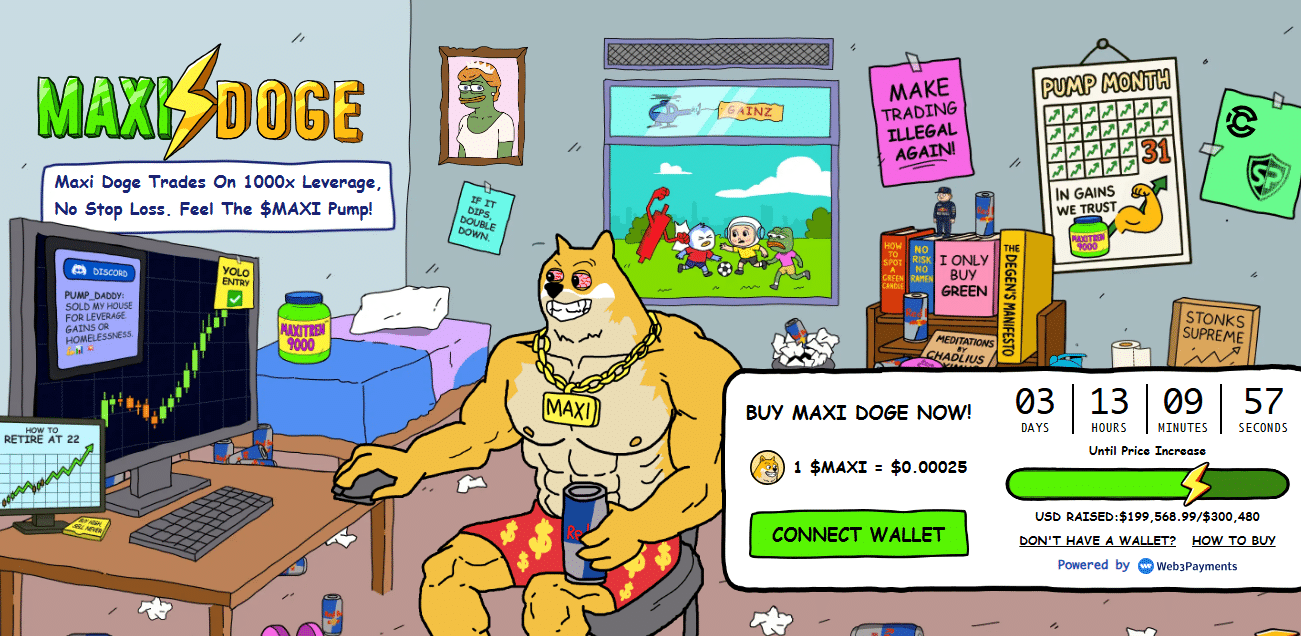 Presale page for one of the best staking cryptos Maxi Doge