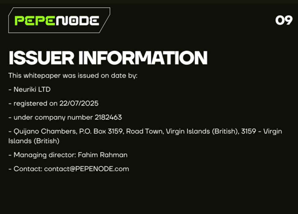 Pepe node issuer information