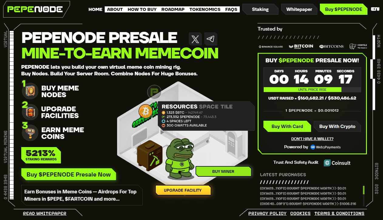 Pepenode homepage for price prediction