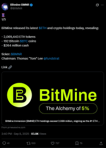 BitMine holdings announcement