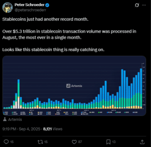 stalbecoin transaction volumes in august