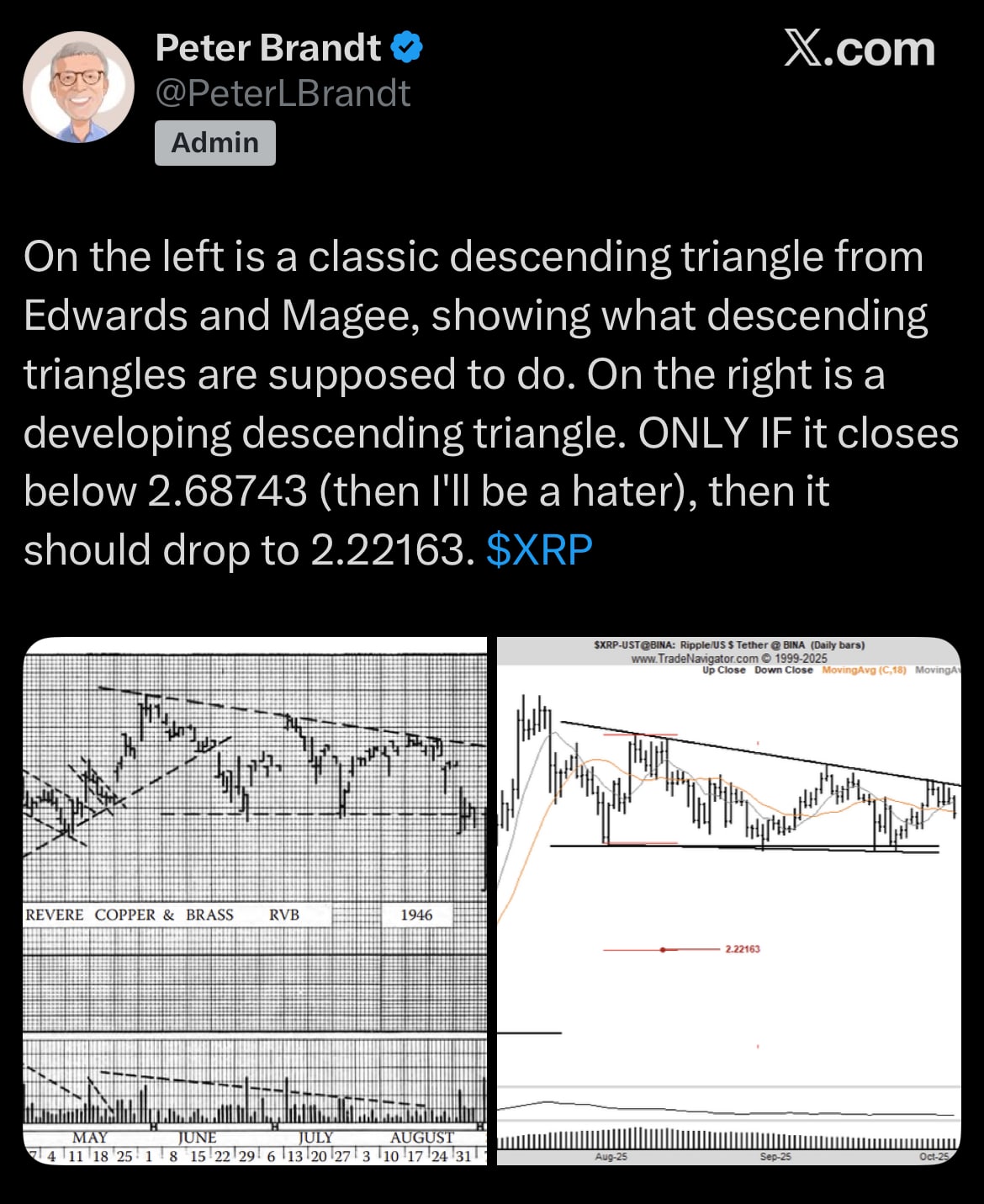 XRP Value Slides 3.5% As Peter Brandt Warns Of twenty-two% Selloff