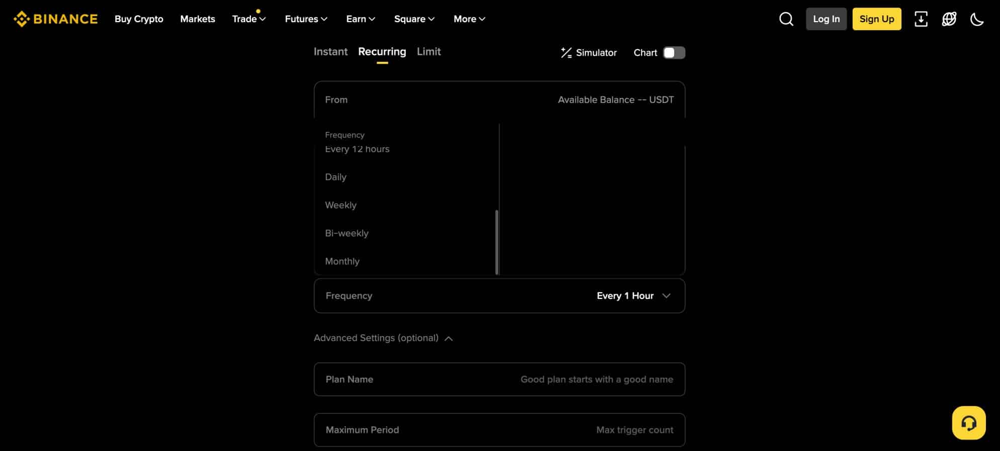 Binance recurring buys