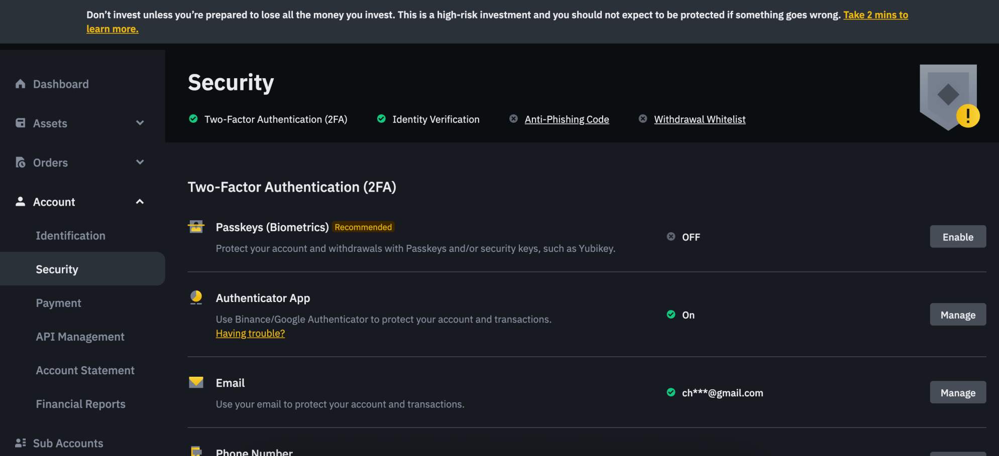 Binance how to secure account