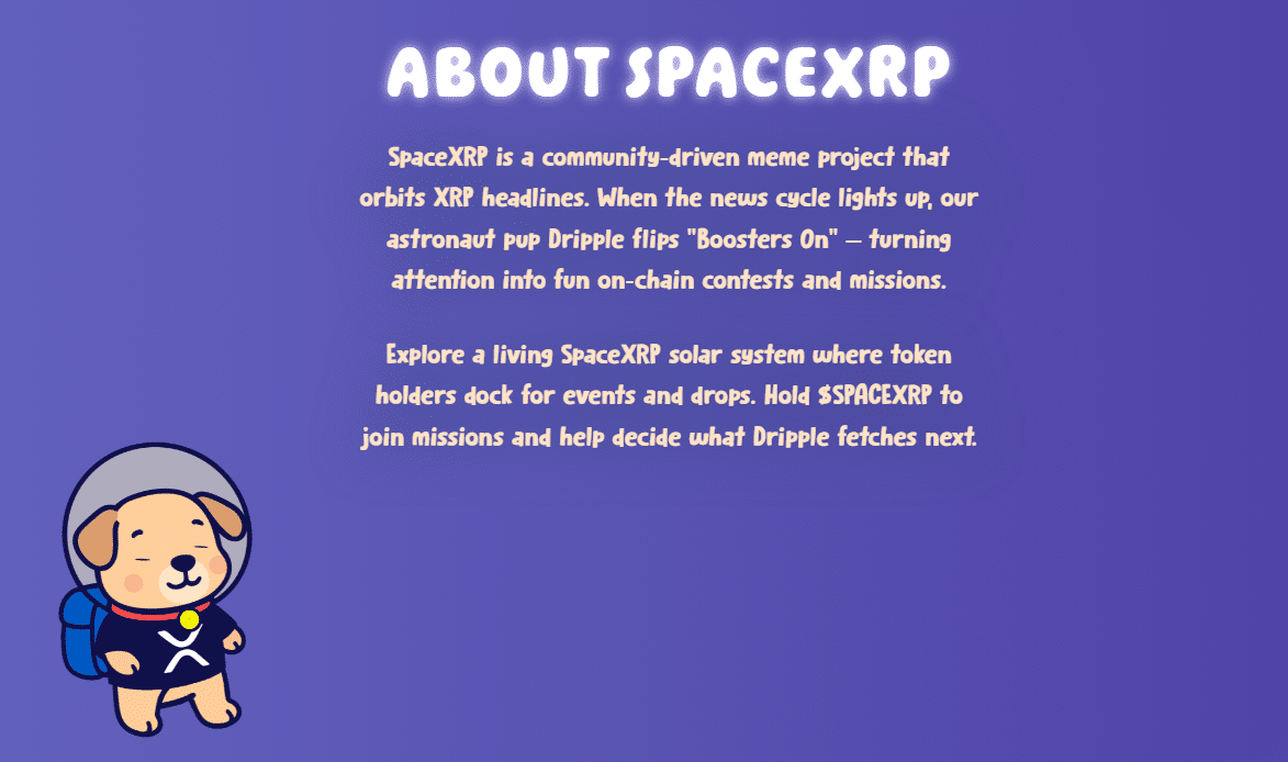 About SpaceXRP section on its homepage