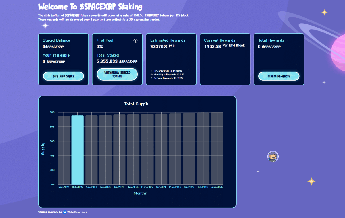 SpaceXRP staking homepage