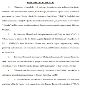 Hamas Victims Sue Binance, CZ Over Alleged Terrorism Financing