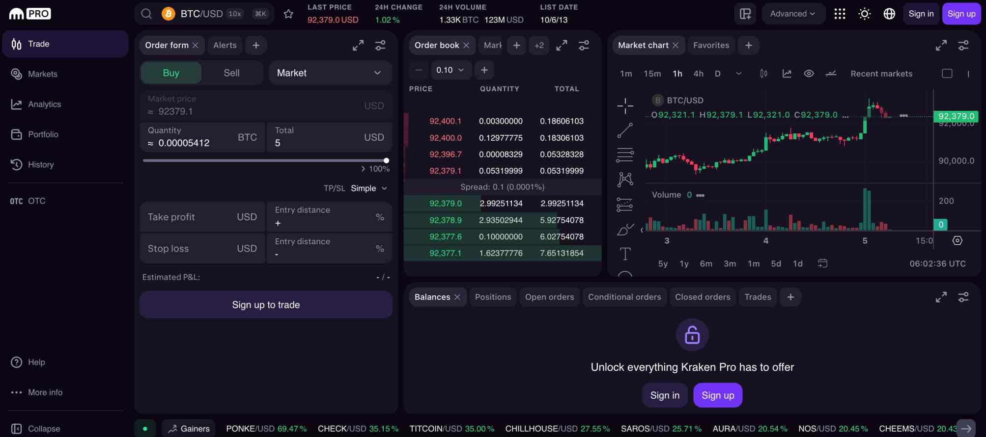Trading crypto on the Kraken Pro exchange