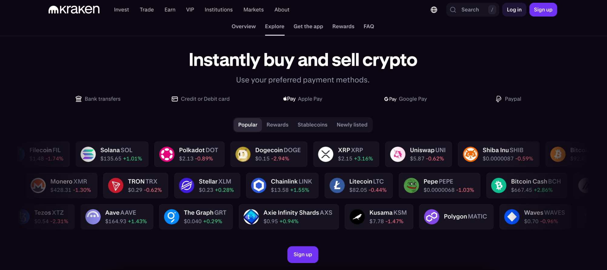 Kraken supported coins
