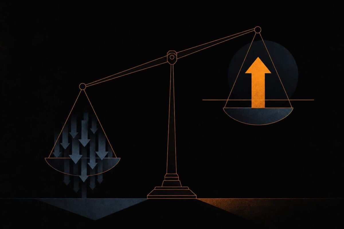 Abstract balance scale illustration tipping upward as an average holder returns to profit